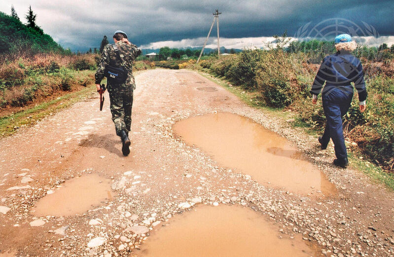 United Nations Observer Mission in Georgia (UNOMIG) Military and Civilian Police jointly patrol in the Gali sector of Abkhazia region, Georgia.